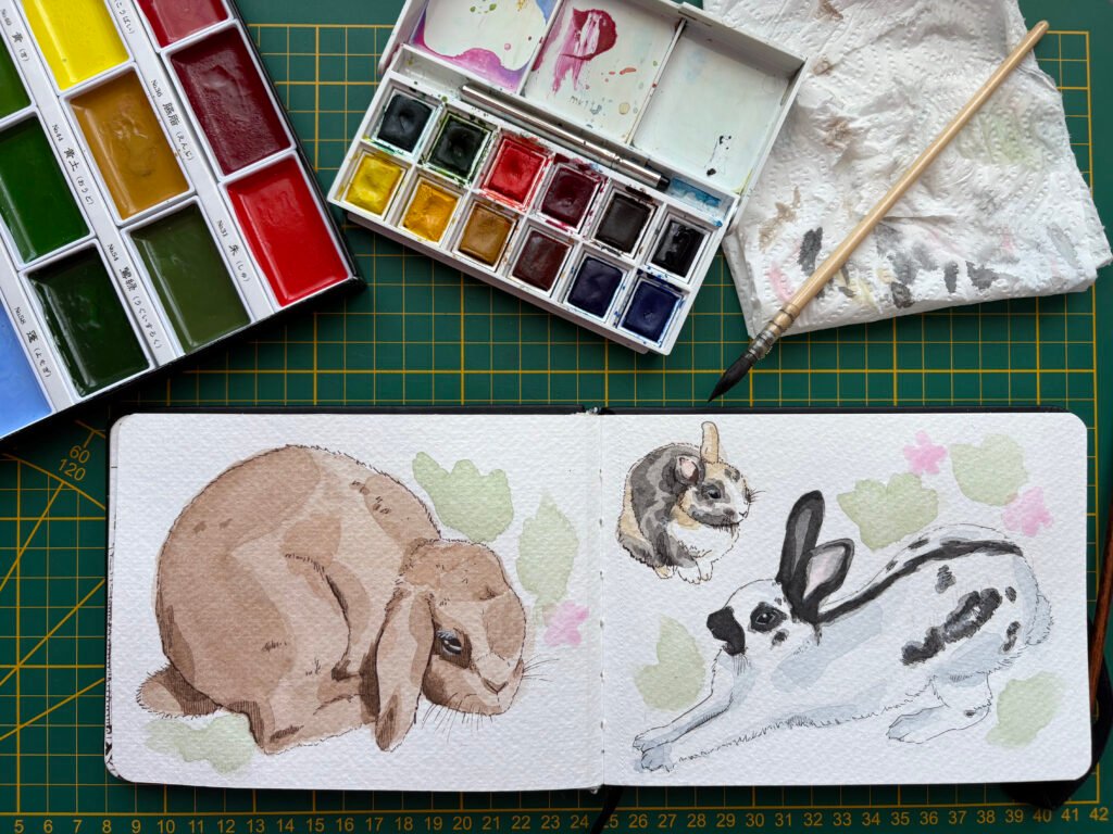 Peinture aquarelle de lapins