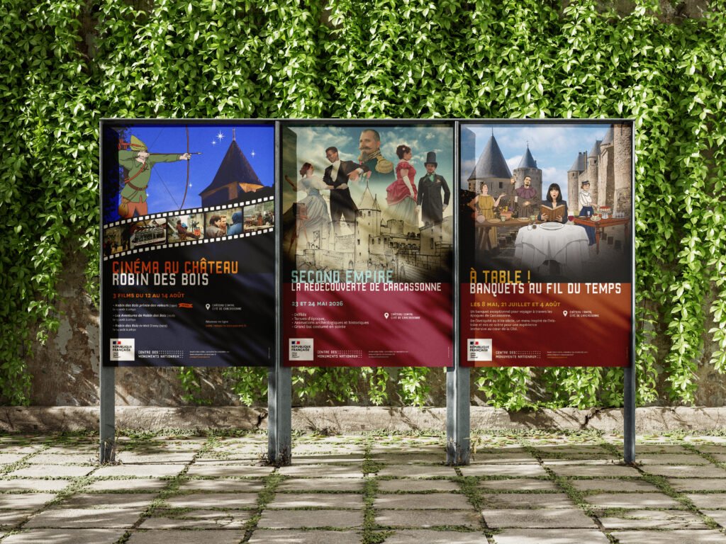 3 affiches sur des panneaux